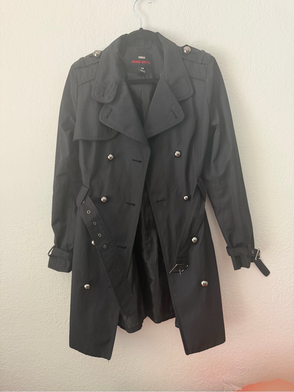 M60 Miss Sixty Double-Breasted Black Polyester Trench Coat